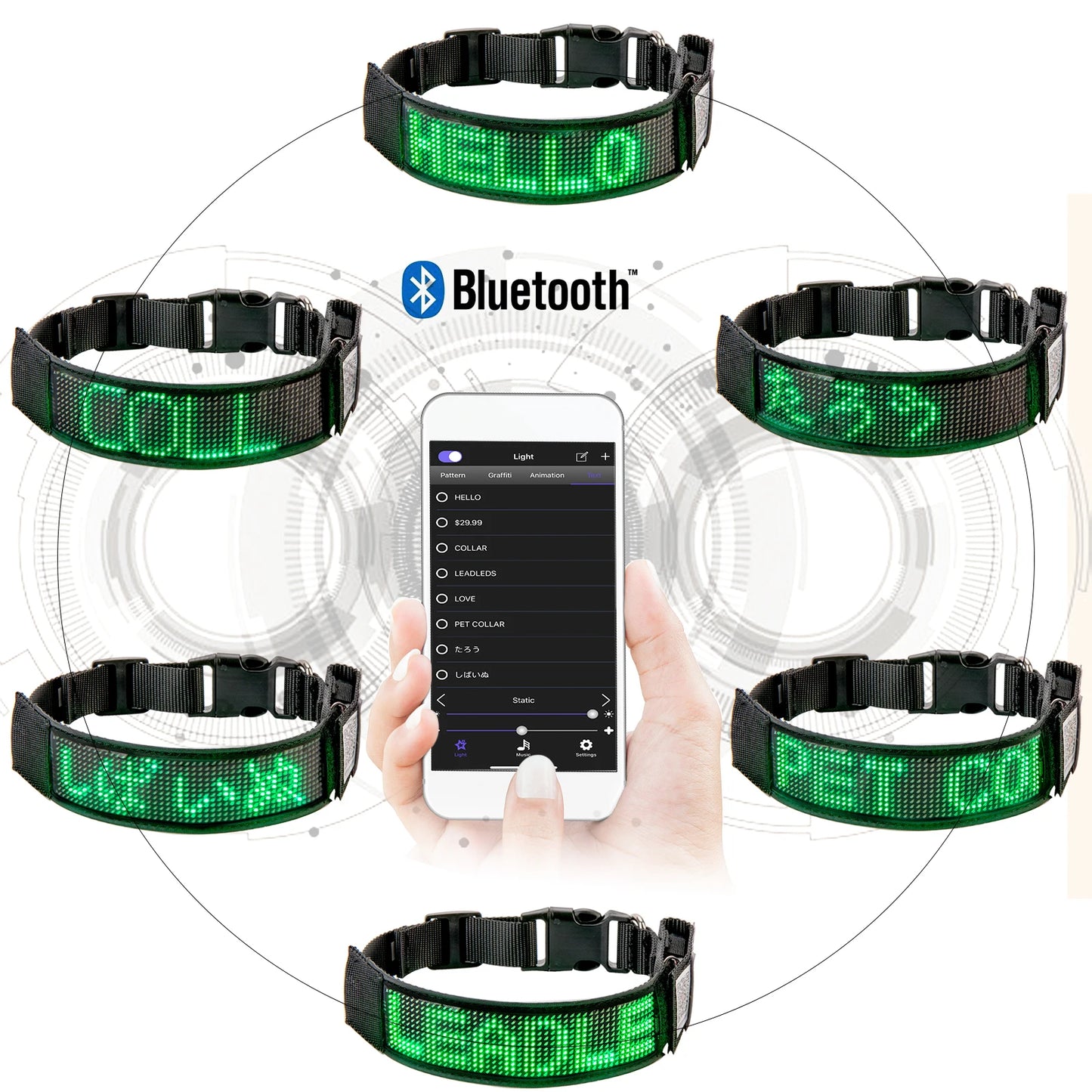 Rechargeable Illuminated Dog Collars LED Programmable Scrolling Text Flash Leopard Collar Puppy Night Safety Accessories Product