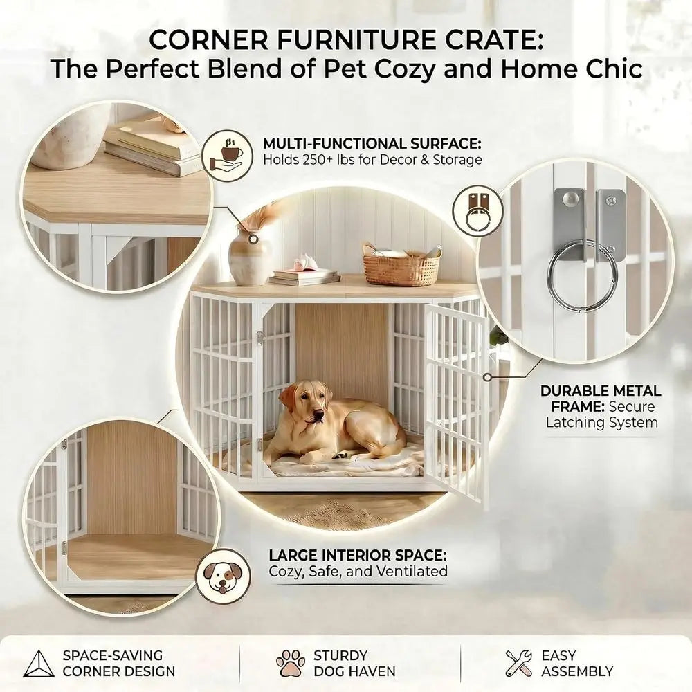52 Inch Dog Crate urniture , Wooden Dog Kennel urniture, End Table Dog Crate or Large Dogs, Indoor Pet Crates Side Table or Dogs