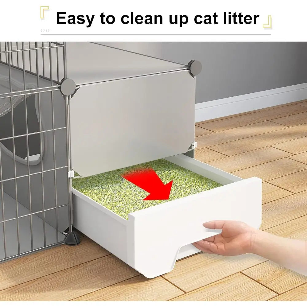 Cat Cage Indoor with Litter Box 2-Tier DIY Cat Playpen Detachable Metal Wire Kennel Crate Large Exercise Place Ideal or 1-2 Kitt