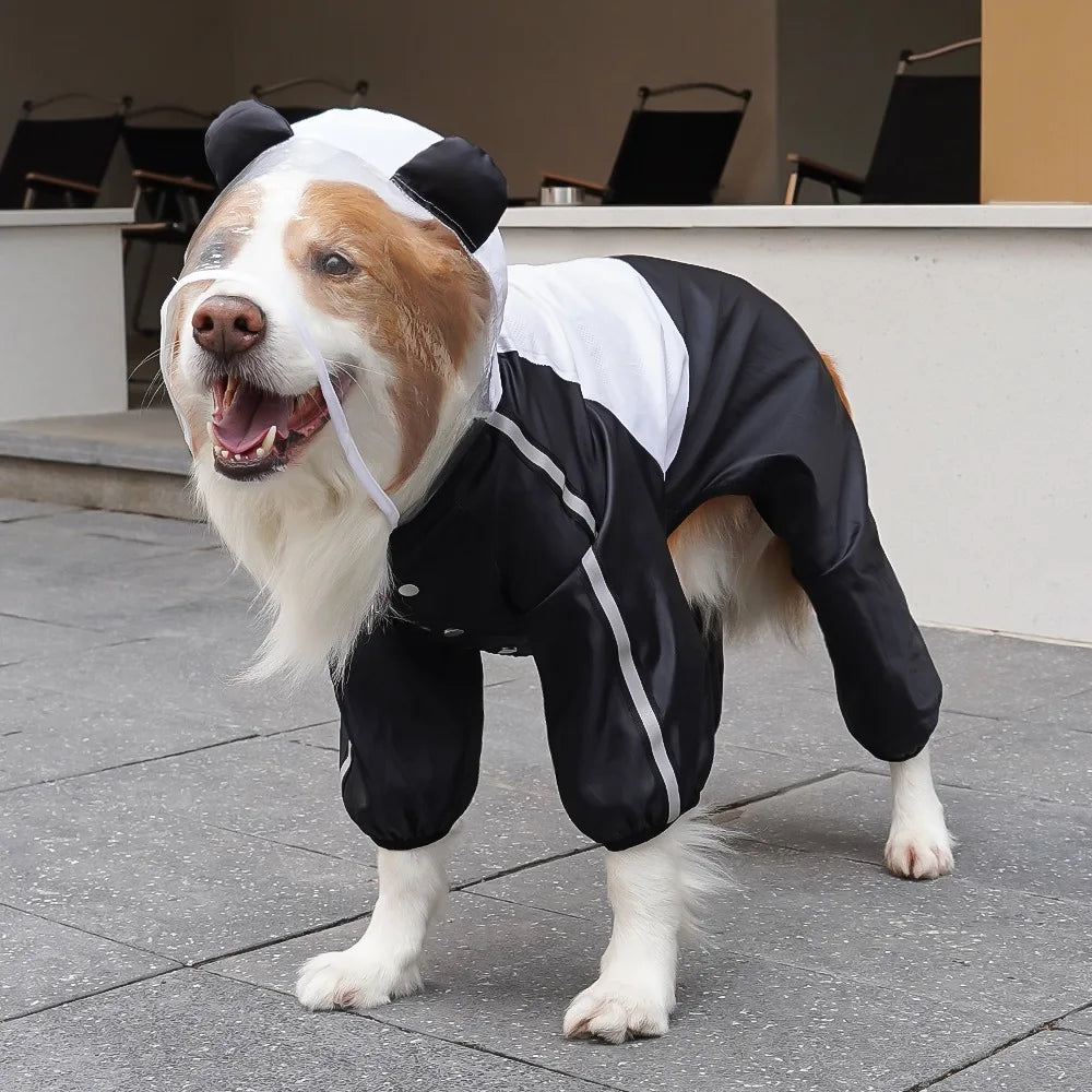Fun Cartoon Puppy Four-Legged Raincoat Waterproof High Visibility Reflective Hooded Rain Jacket Ventilated Lined Outdoor Rain Suit for Dogs Cats