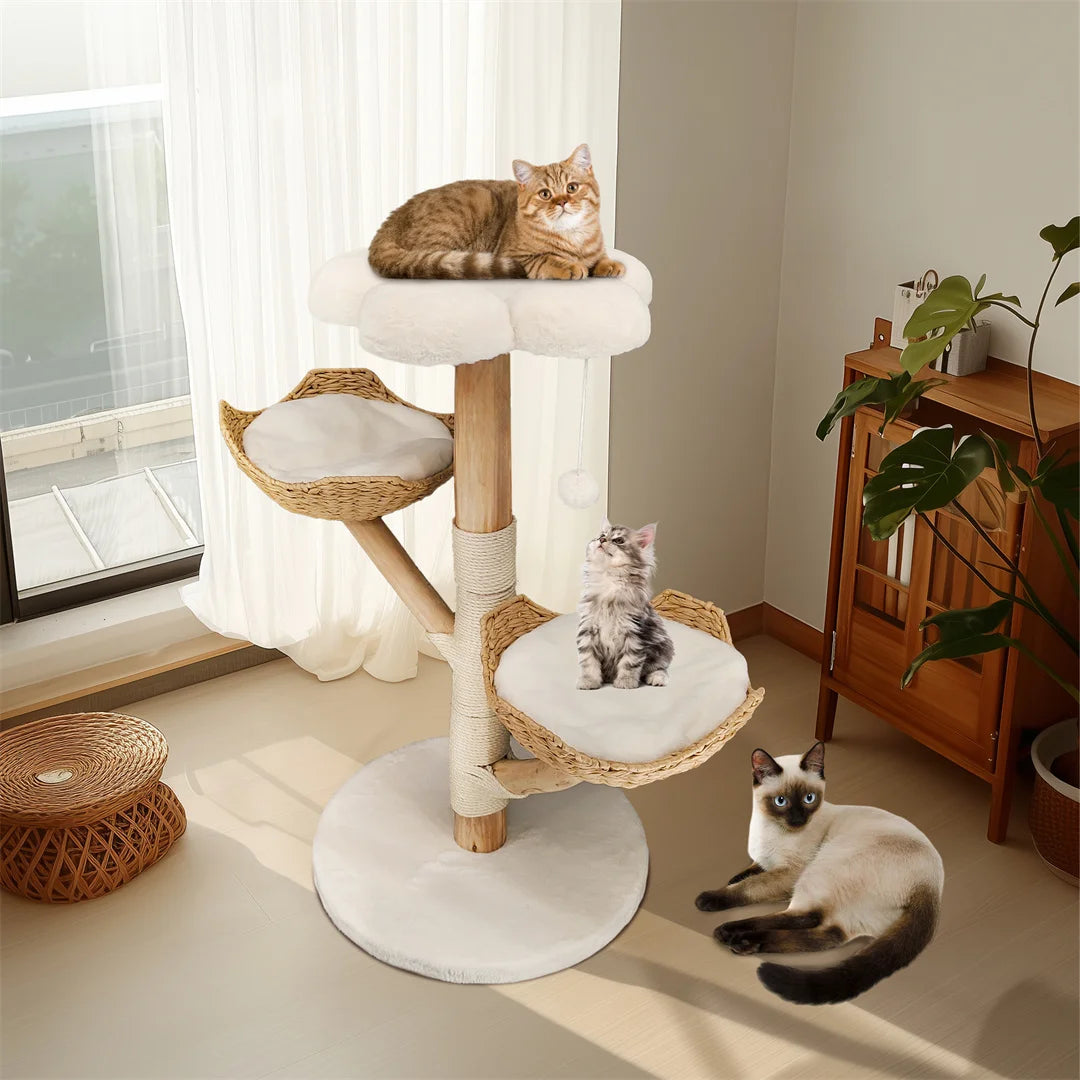 Modern Cat Climbing Tree Activity Tower with Plush Cushion Sisal Scratching Post Cozy Kitten Playhouse for Multiple Cats