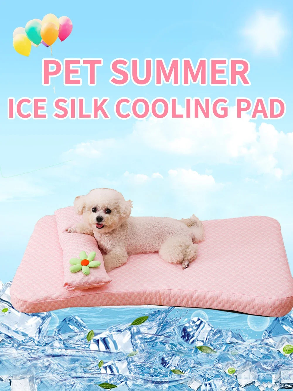Ice Silk Pet Sofa Thickened Dog Bed Cooling Mat Detachable Pet Cushion Elastic Sponge Design for Medium Dogs with Pillow