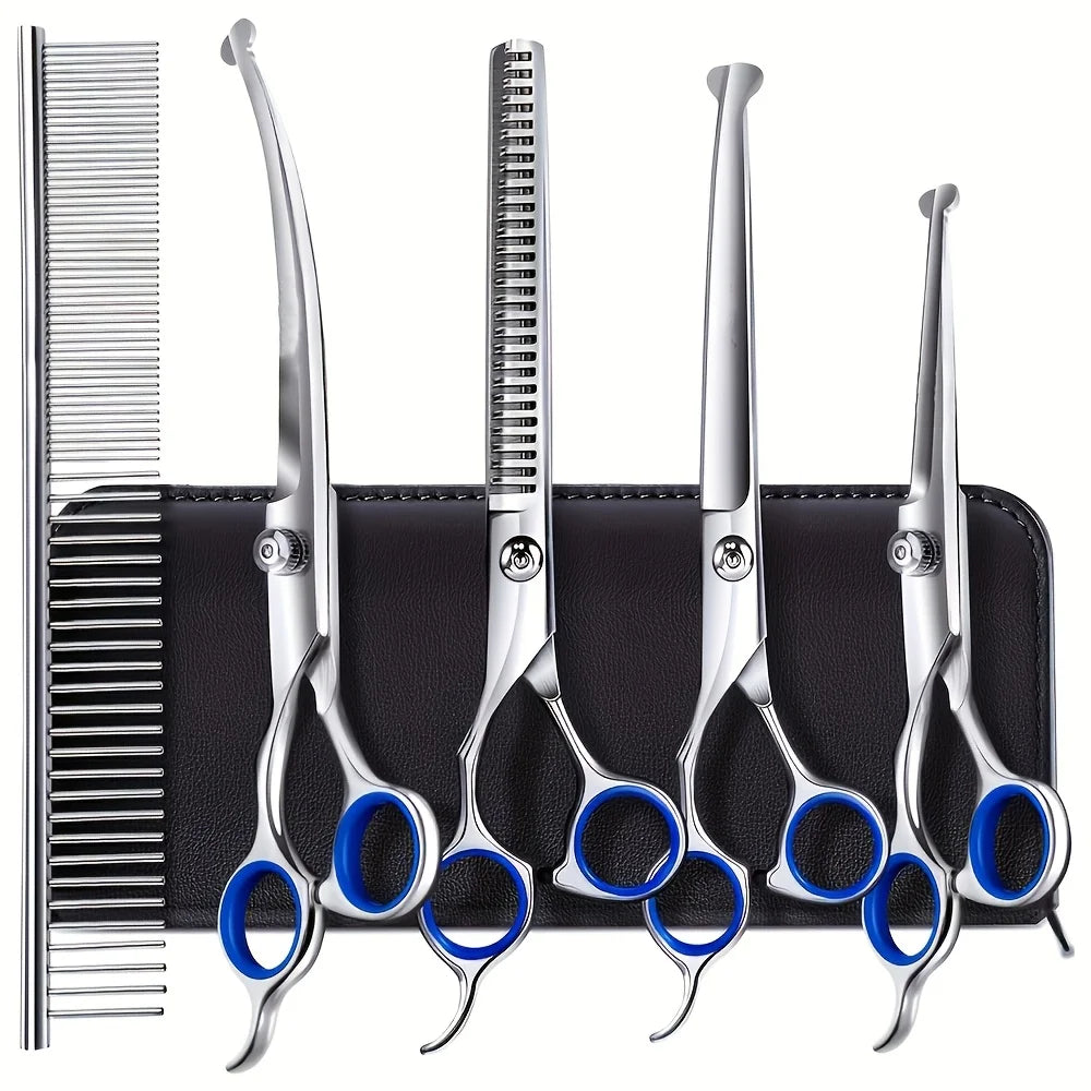 7PCS/SET Stainless Steel Dog Grooming Scissors Set, Titanium-Coated With Safety Rounded Tips, Heavy-Duty Pet Grooming Shears