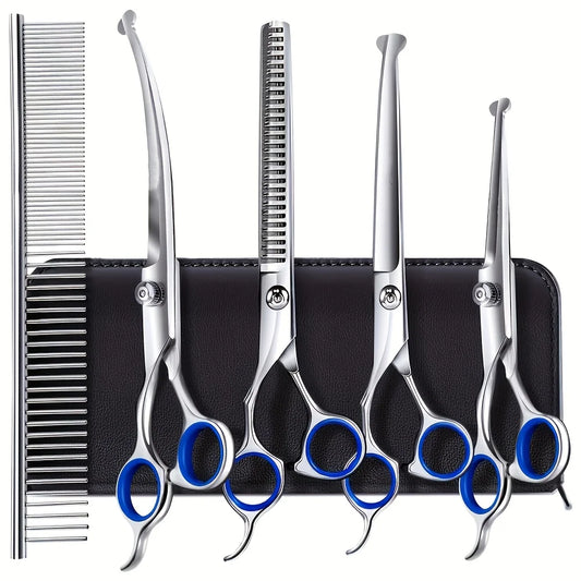 7PCS/SET Stainless Steel Dog Grooming Scissors Set, Titanium-Coated With Safety Rounded Tips, Heavy-Duty Pet Grooming Shears
