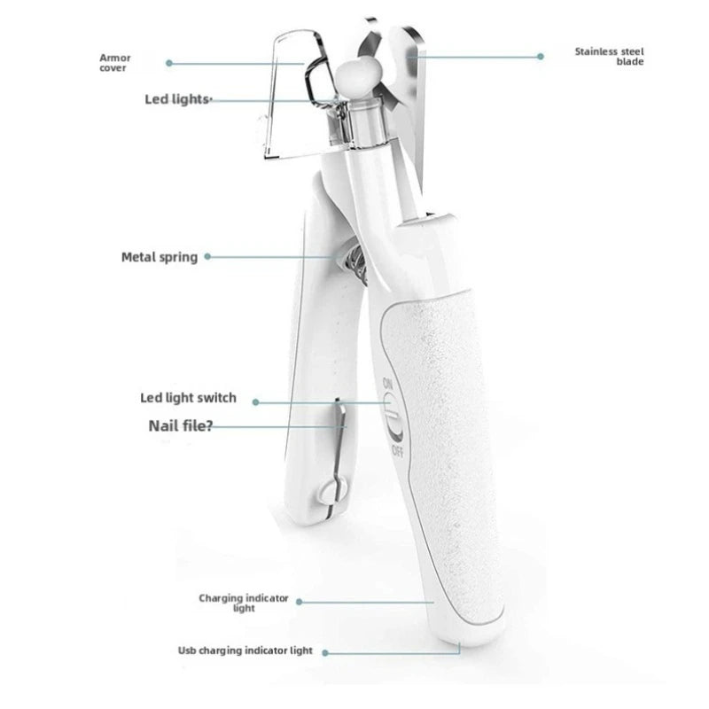 Rechargeable LED Pet Nail Clippers with File for Dog and Cat Nail Trimming Grooming Tool