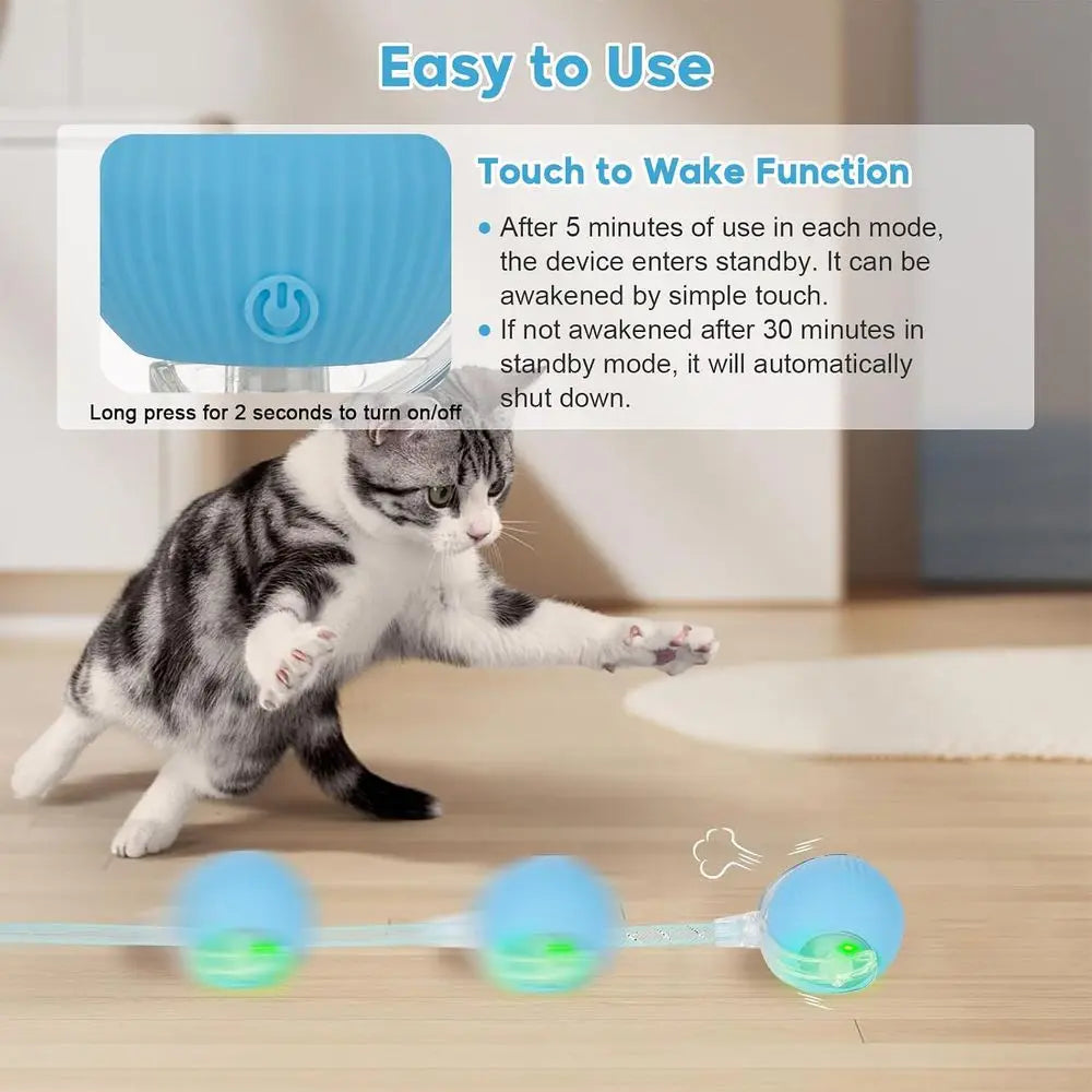 Interactive Cat Toys for Indoor Cats & Dogs, Agile Moving Ball with Elastic Mesh Tail, Rechargeable Enrichment Toys, Smart Autom