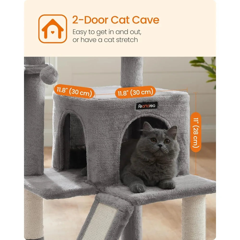Multi Level Cat Tree Tower with Widened Perch Scratching Posts Ramp Cave Hammock