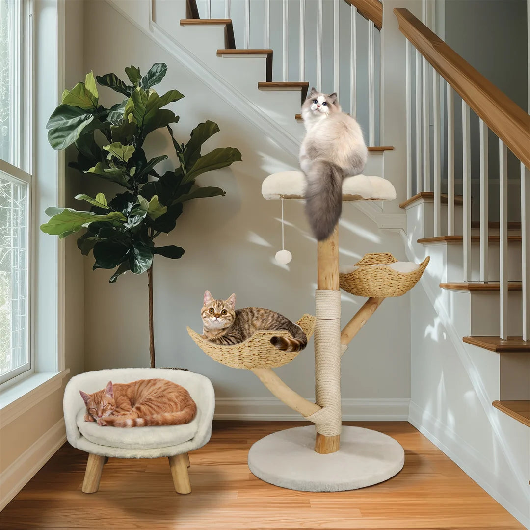 Modern Cat Climbing Tree Activity Tower with Plush Cushion Sisal Scratching Post Cozy Kitten Playhouse for Multiple Cats