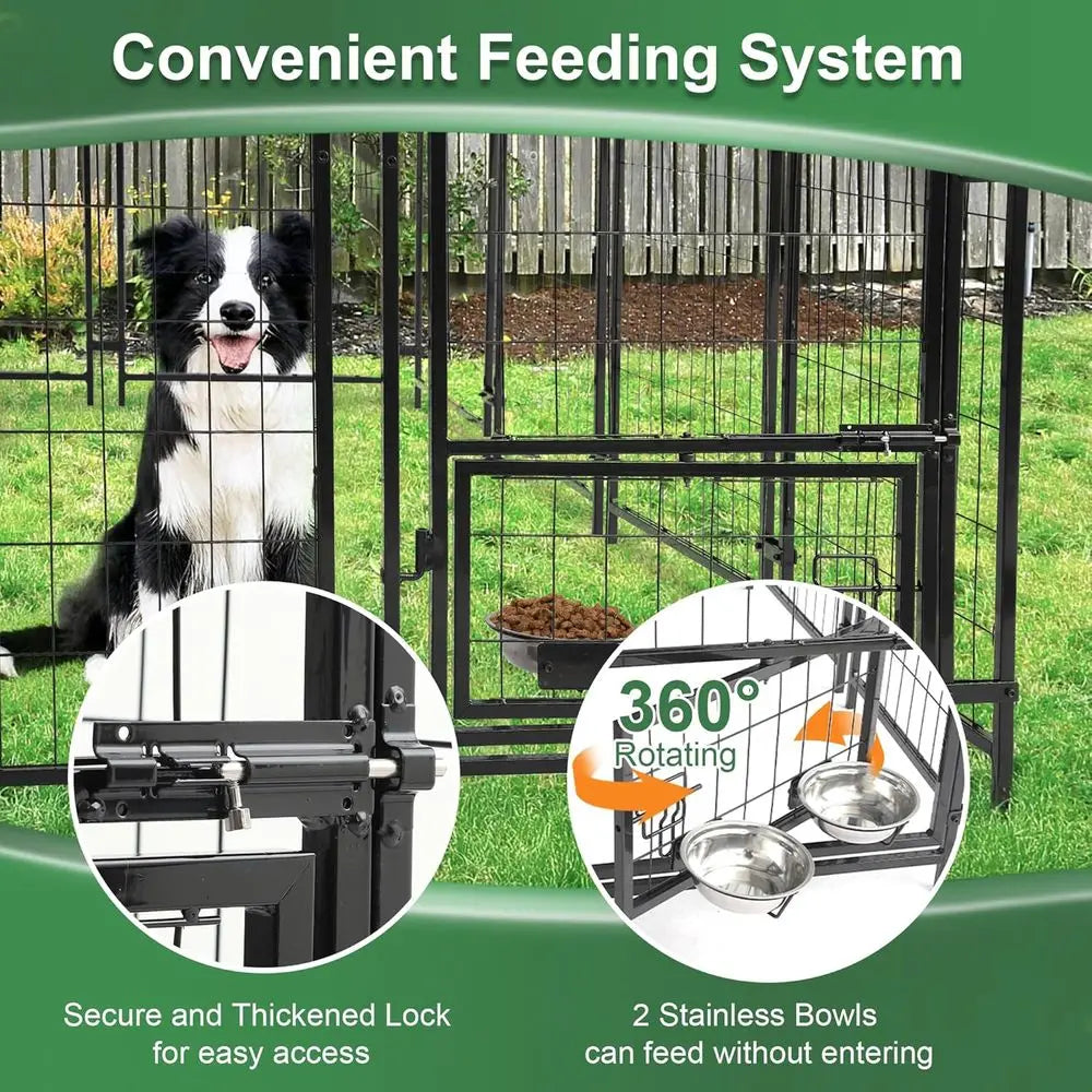 8x4x6 T Outdoor Dog Kennels or Large Dogs, Heavy Duty Welded Wire Steel Outside Dog Kennel with Roo, Dog Pens with 2 Rotating Do