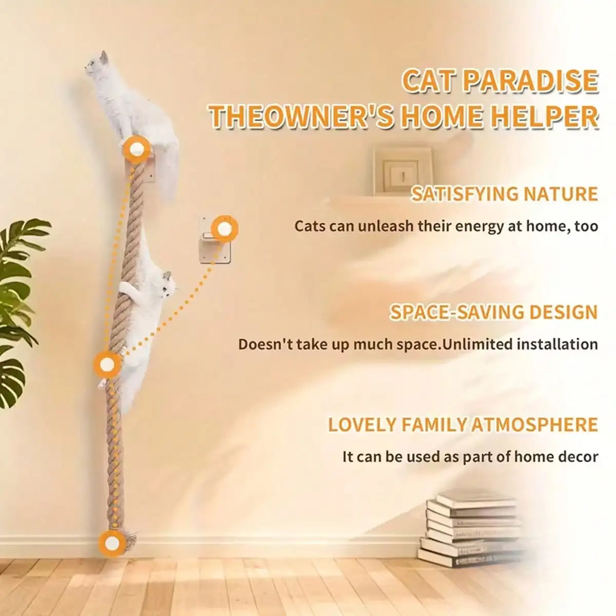 Complete Cat Climbing Rope Scratching Post Tree, With Climbing Rope, Large Ladder, And Resting Platform - Promotes Healthy Habits And Provides Endless Fun (Light Brown)