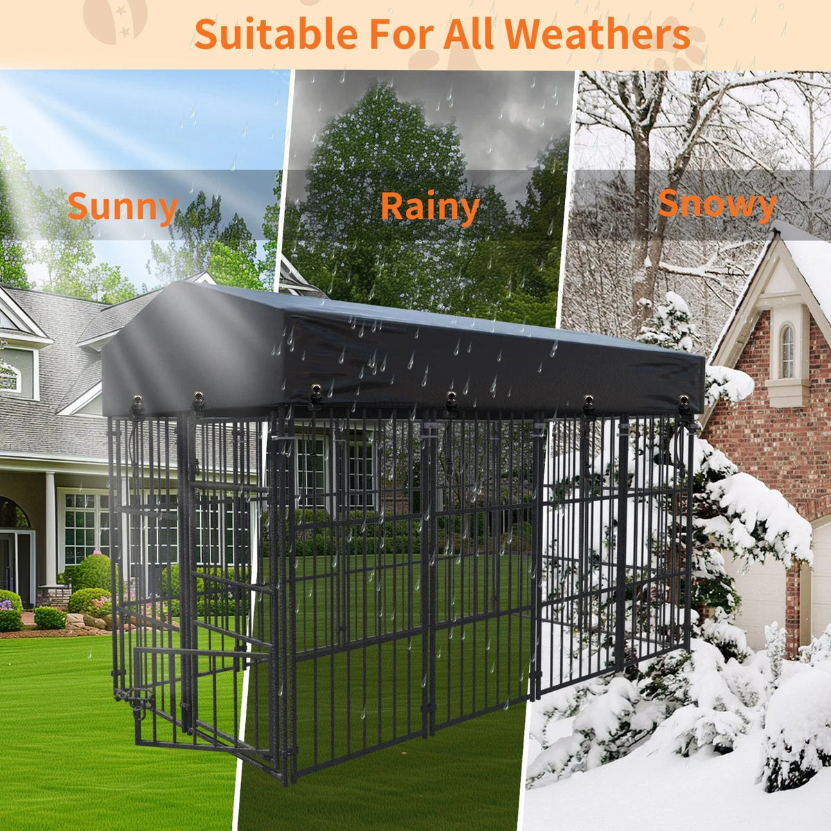 64.9" Heavy Duty Metal Outdoor Dog Kennel Playpen Crate Welded Wire Poultry Hens,Ducks,Geese Crate with Waterproof Cover
