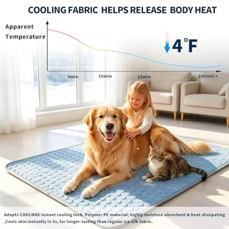 Summer Cooling Mat for Dogs and cats, Non-Slip Ice Silk Self Cool Mat for Medium and small Pets, Non-Toxic, Scratch-Proof and W