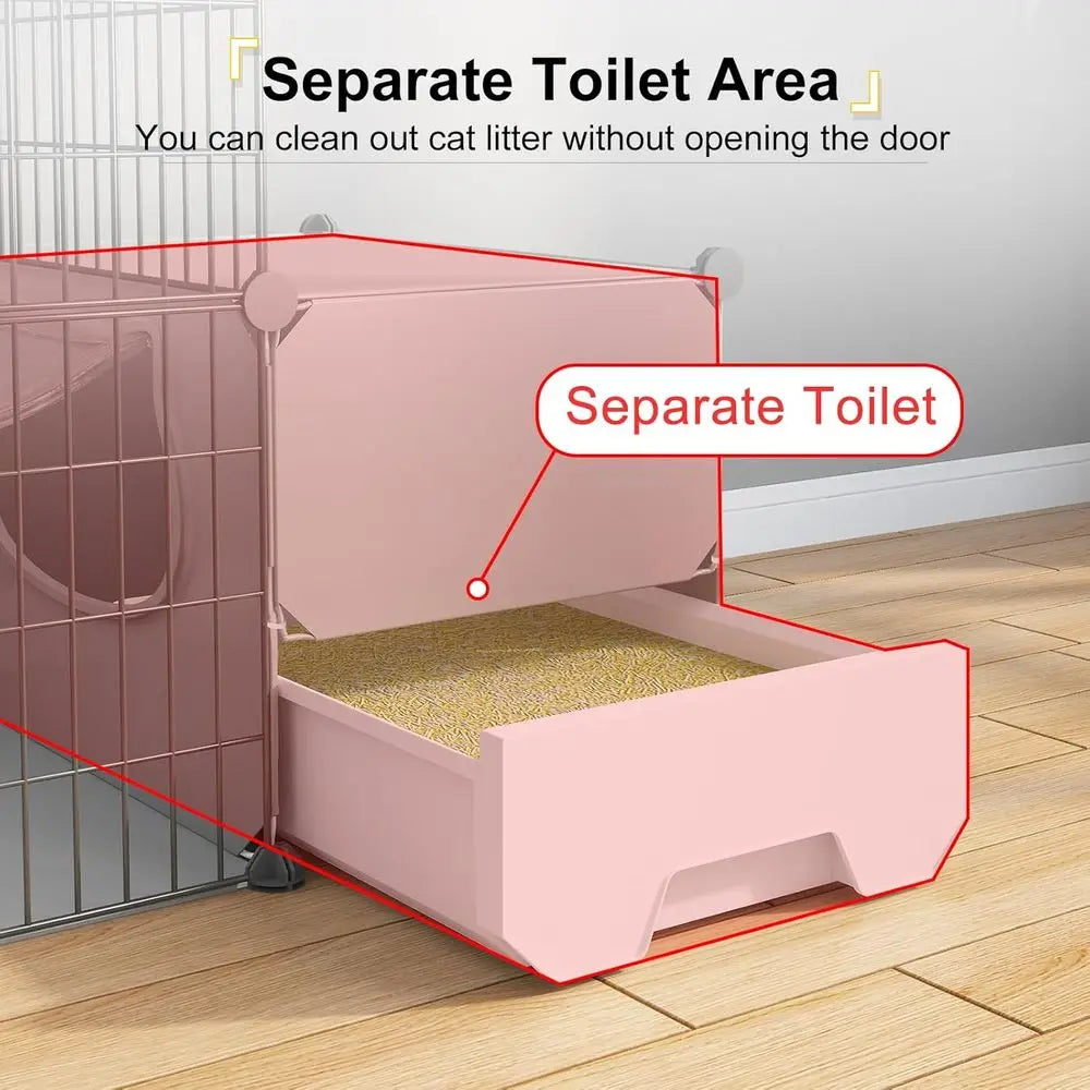 Cat Cage Indoor with Litter Box 2-Tier DIY Cat Playpen Detachable Metal Wire Kennel Crate Large Exercise Place Ideal or 1-2 Kitt