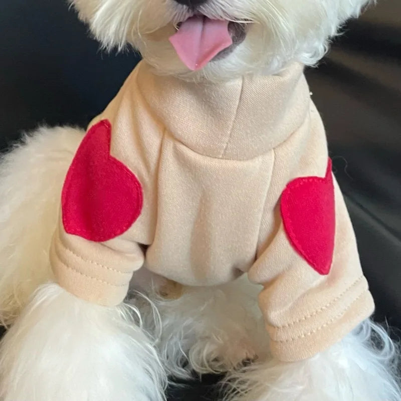 Autumn Winter Plush Love Sweater Pet Dog Cat Solid Base Coat Small Dog Teddy Yorkshire Thickened Warm Clothing Puppy Clothes