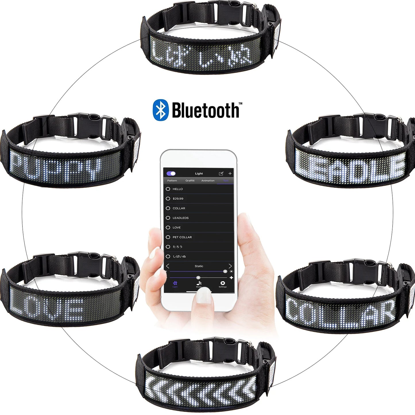 Rechargeable Illuminated Dog Collars LED Programmable Scrolling Text Flash Leopard Collar Puppy Night Safety Accessories Product