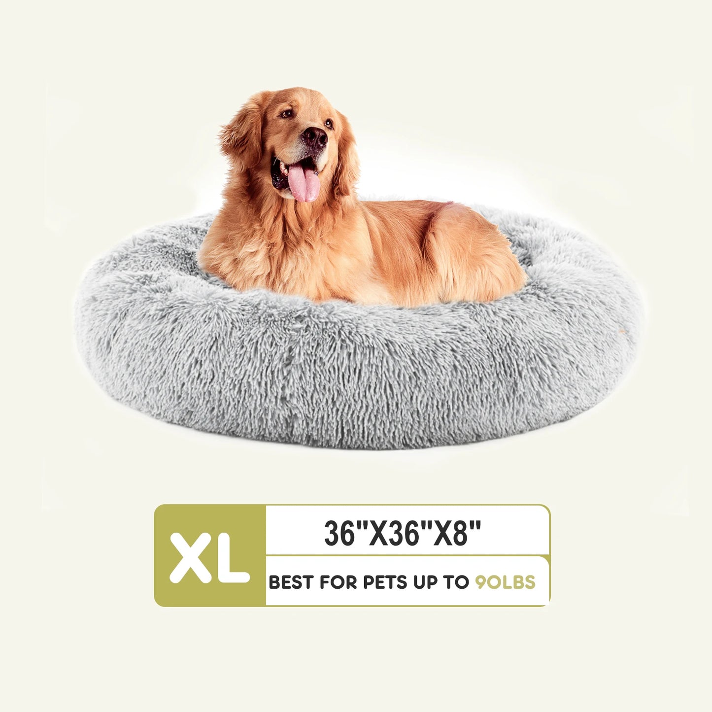 JHK Round Plush Faux Fur Calming Dog Bed for Medium to Large Dogs Washable Large Pet Bed Anti-Slip Fluffy Dog Bed For Home