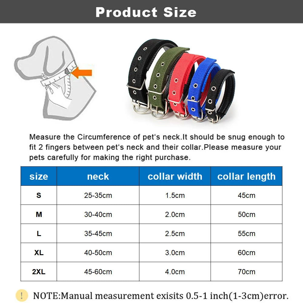 Comfortable Padded Nylon Dog Collar Adjustable Dog Neck Strap Strong Durable Dog Collars for Large Dogs Puppy Cat Pet Products
