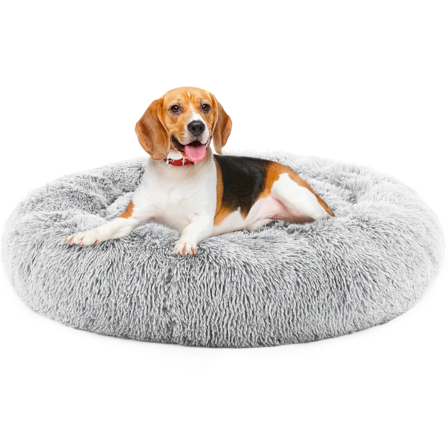 JHK Round Plush Faux Fur Calming Dog Bed for Medium to Large Dogs Washable Large Pet Bed Anti-Slip Fluffy Dog Bed For Home