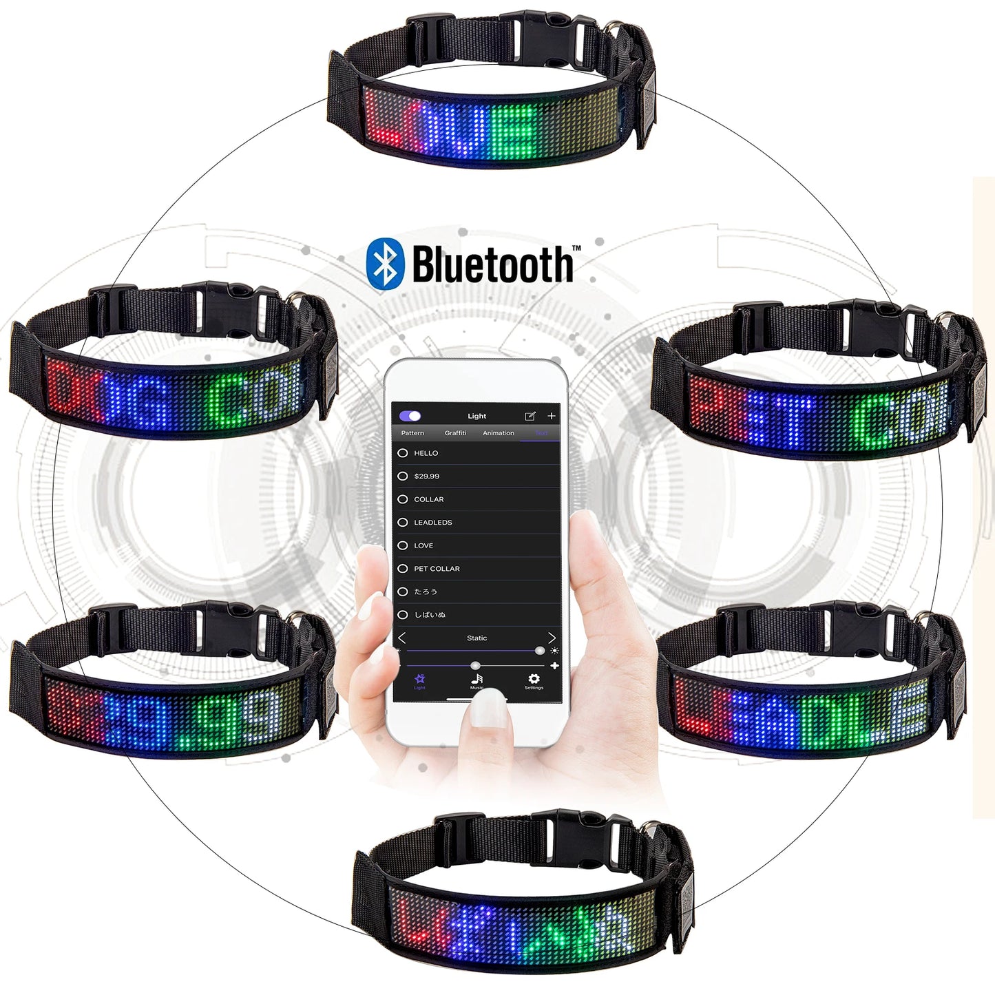 Rechargeable Illuminated Dog Collars LED Programmable Scrolling Text Flash Leopard Collar Puppy Night Safety Accessories Product