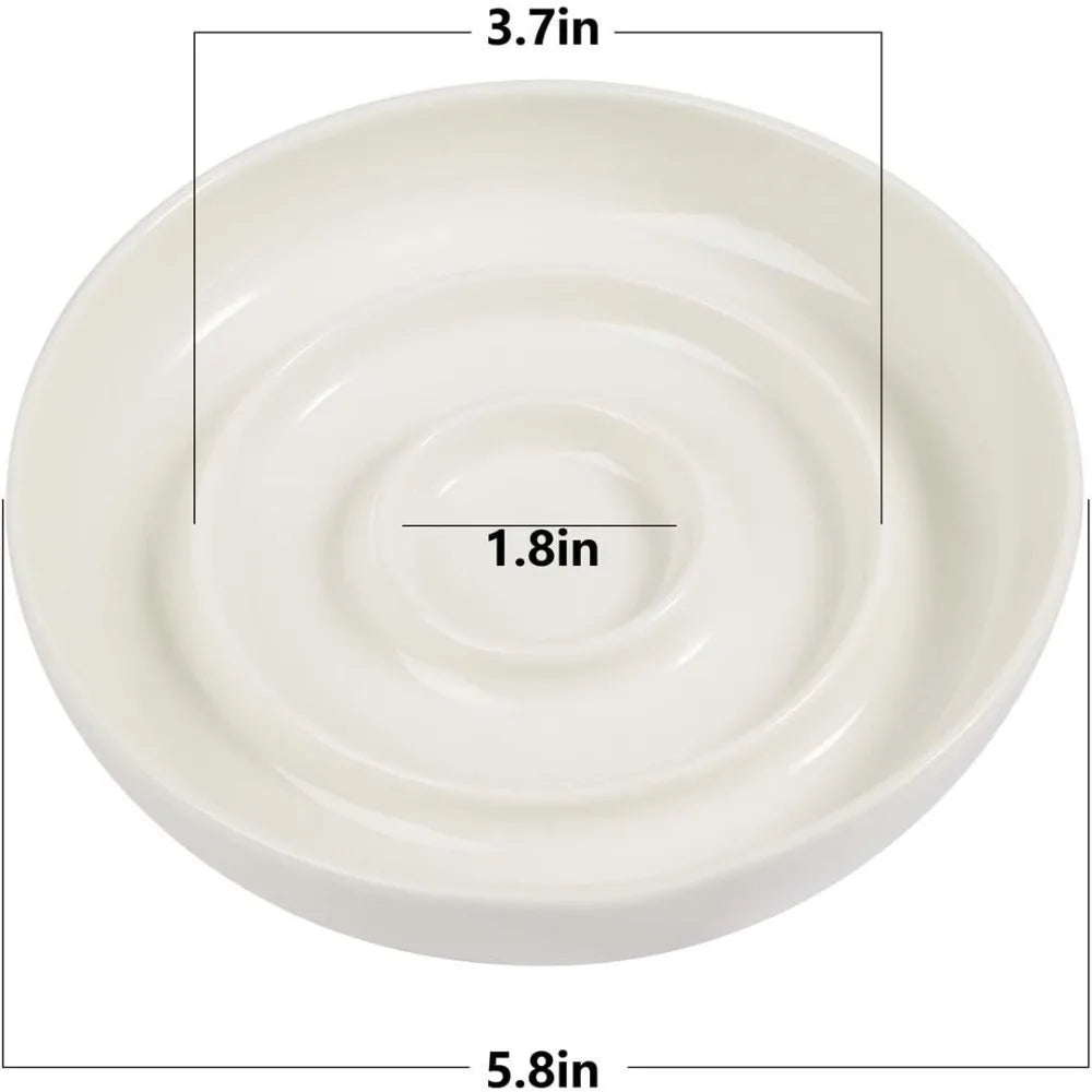 Ceramic Cat Slow Feeder Bowl Heavy Base Non-Slip Shallow Dish for Wet Food and Gravy Whisker Friendly Stress Free Mealtime Solution Anti Vomiting for Kittens Small Dogs and Pets Easy Clean Durable White Pet Food Dish