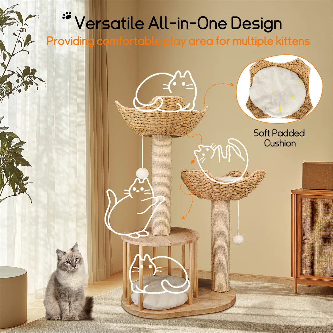 3-Tier Cat Climbing Tree Indoor Kittens Activity Center Tower with Scratching Post for Cat Furniture