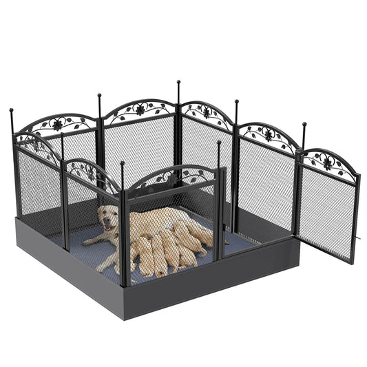 8 Panels Heavy Duty Metal Dog Playpen Whelping Fence,Multifunal Outdoor Indoor Puppy Training Fence with Waterproof Floor Pad