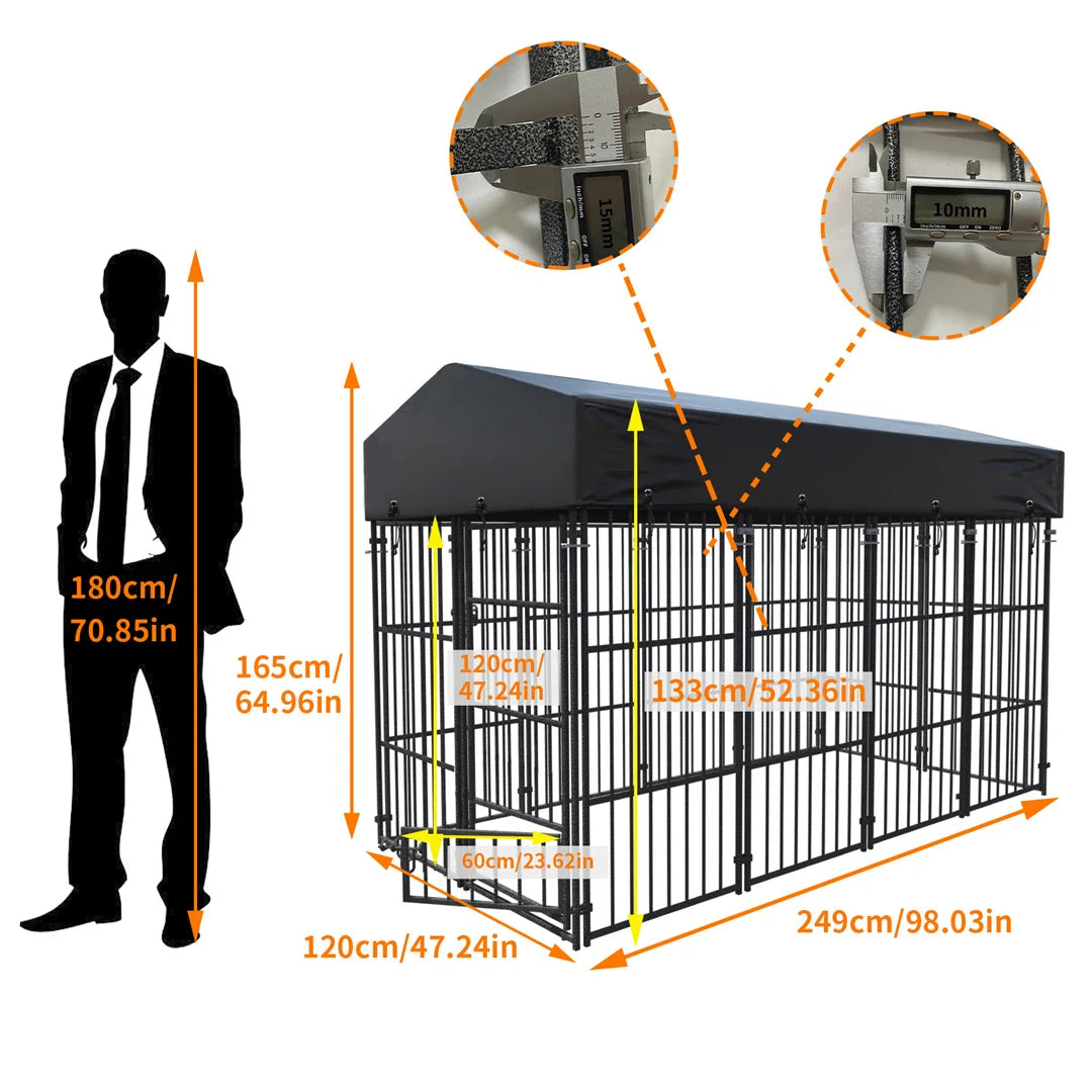 64.9" Heavy Duty Metal Outdoor Dog Kennel Playpen Crate Welded Wire Poultry Hens,Ducks,Geese Crate with Waterproof Cover