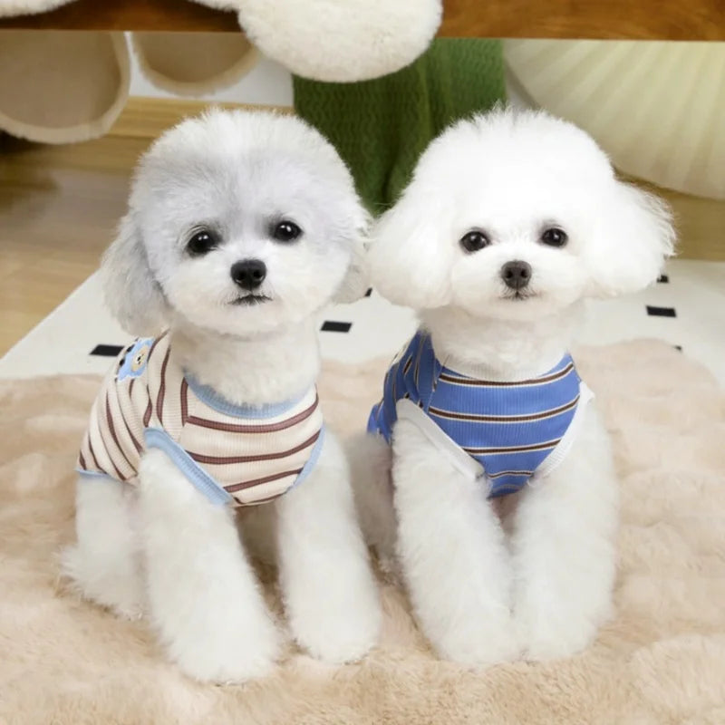 Fashion Striped Dog Vest Spring Dog Clothes Bear Print Puppy Shirt Cute Soft Cat Vest Thin Pet Pullovers Chihuahua Dog Costumes