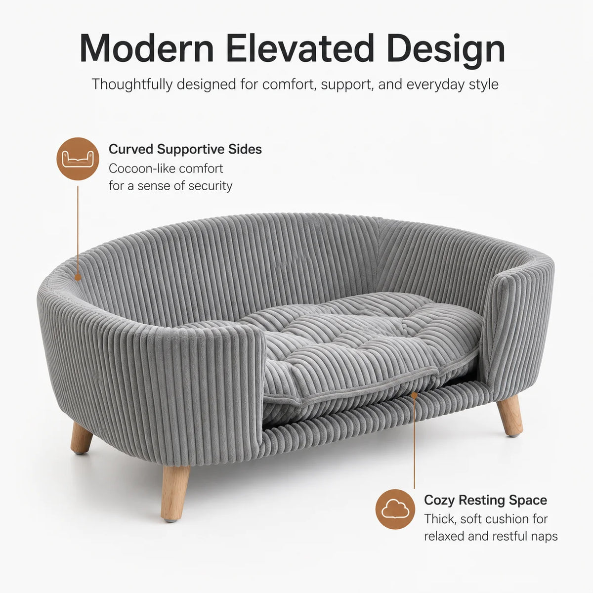 Small Dog Bed Elevated Pet Sofa Corduroy Dog Couch with Cushion Rubber Wood Legs Indoor Bed for Small Dogs Modern Pet Furniture