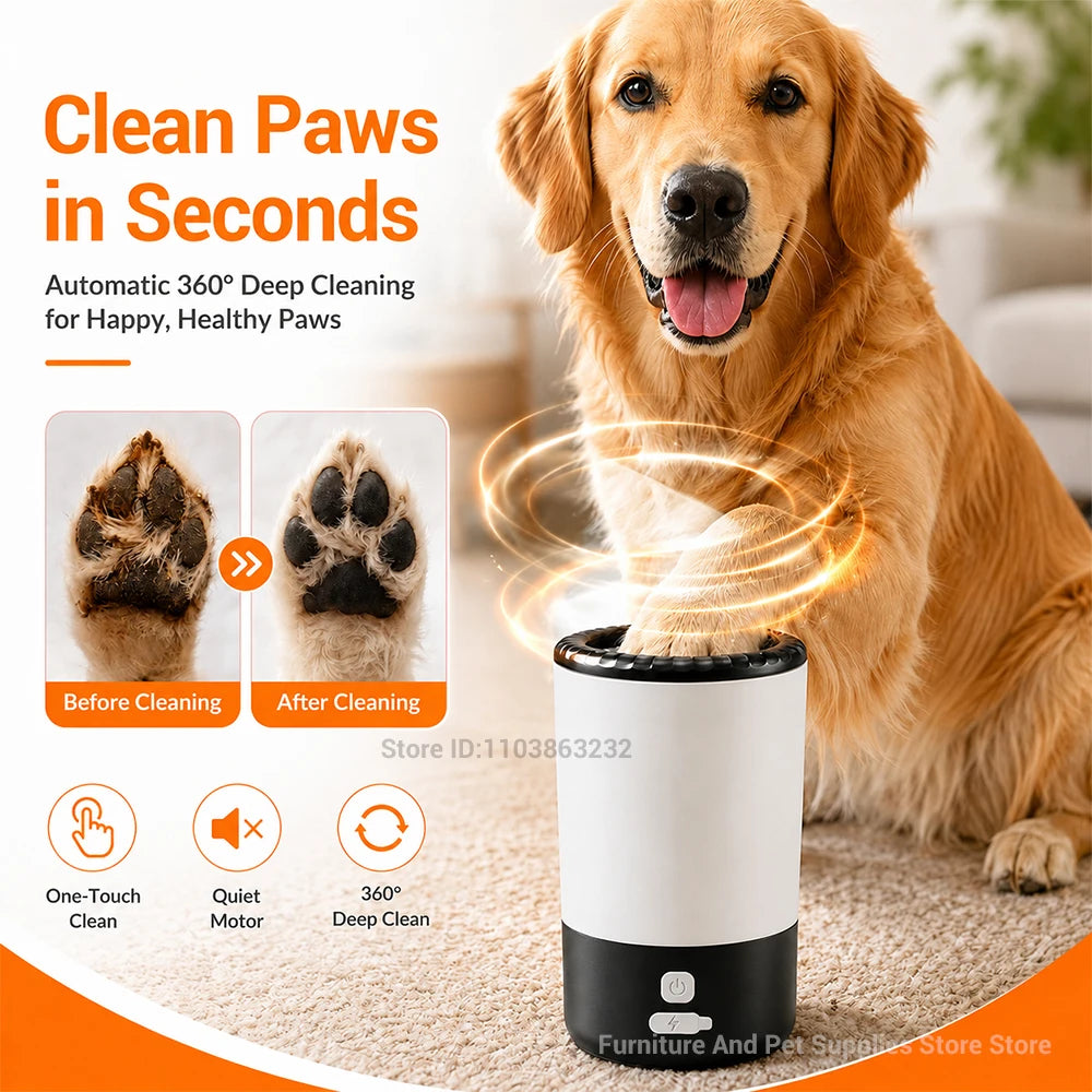 Rechargeable Automatic Dog Paw Cleaner: Pet Paw Cleaning Cup with Automatic 360° Paw Cleaner Featuring Soft Silicone Bristles