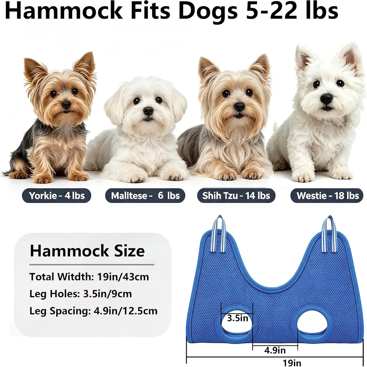 Pet Dog Grooming Hammock with Table Clamp Grooming Arm, Adjustable Height Pet Grooming Sling for Small Medium Dogs 5‑22lbs Nail Trimming