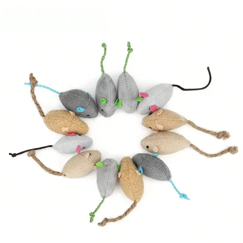 1-10 Pieces Set Rattle Cat Mouse Toy Imitation Fur Cat Mouse Toy Interactive Cat Game Toy Indoor Cat Toy