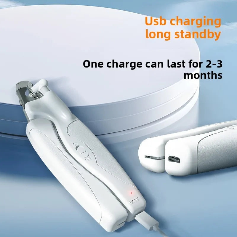 Rechargeable LED Pet Nail Clippers with File for Dog and Cat Nail Trimming Grooming Tool