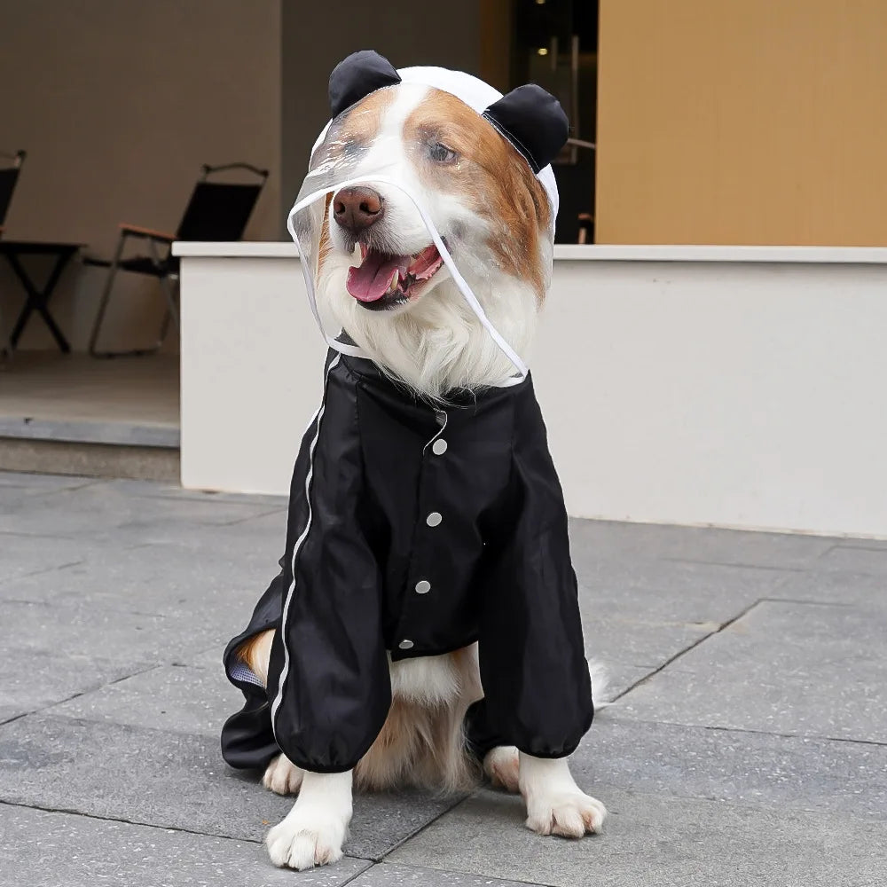 Fun Cartoon Puppy Four-Legged Raincoat Waterproof High Visibility Reflective Hooded Rain Jacket Ventilated Lined Outdoor Rain Suit for Dogs Cats