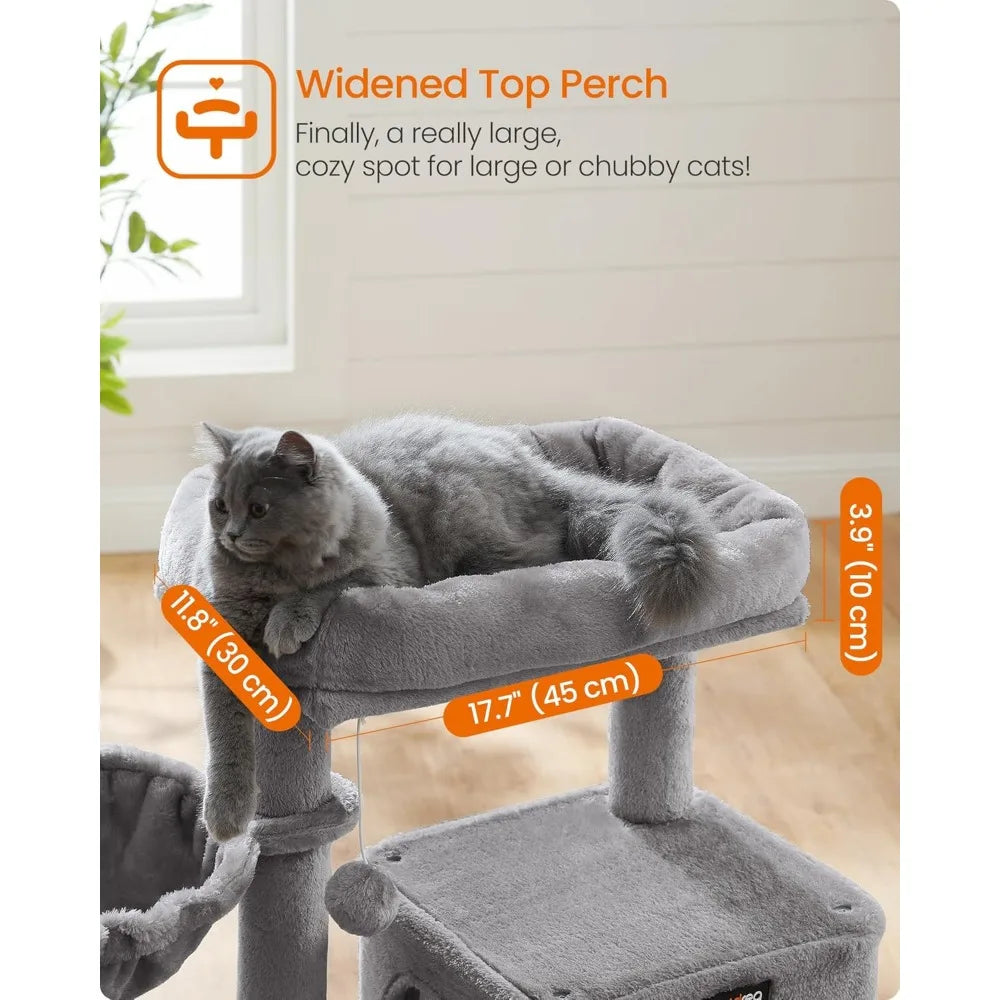 Multi Level Cat Tree Tower with Widened Perch Scratching Posts Ramp Cave Hammock