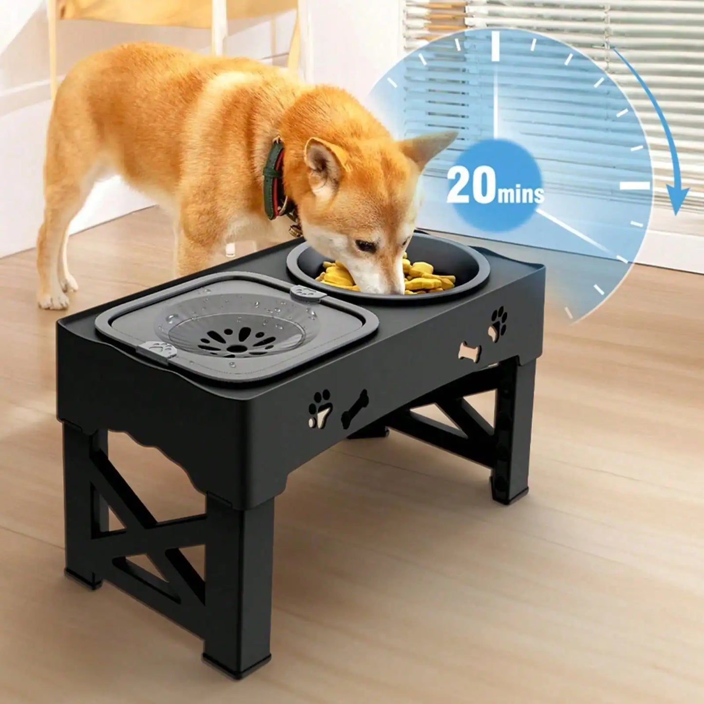 Raised Dog Bowl Stand Anti Slip Feet Double Feeder For Small Medium Large Dogs Cats Pet Bowls