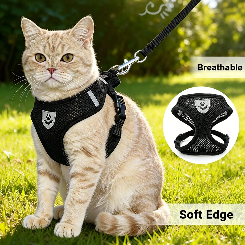 Adjustable Cat Dog Harness Leash Set Reflective Escape Proof Mesh Vest Puppy Kitten Chest Strap Pet Walking Safety Lead Supplies