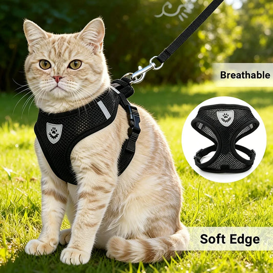 Adjustable Cat Dog Harness Leash Set Reflective Escape Proof Mesh Vest Puppy Kitten Chest Strap Pet Walking Safety Lead Supplies
