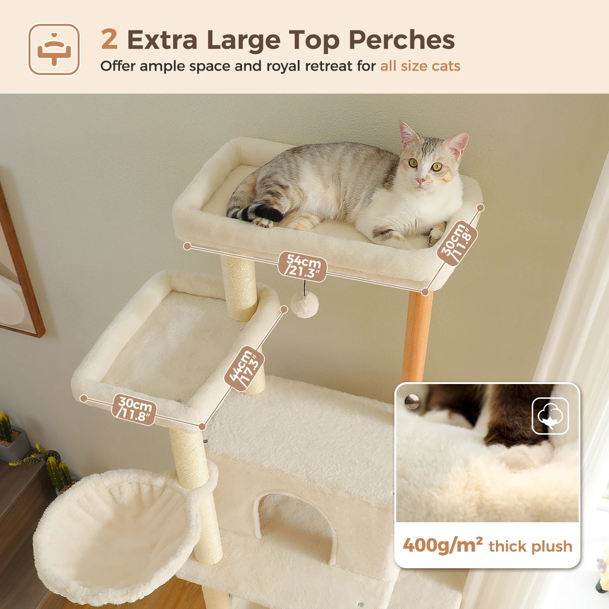 Multi-Level Cat Tree for Indoor Cats Tall Wooden Cat Tower with Sisal Scratching Post Spacious Hammocks Large Cat Condo Cat Toys