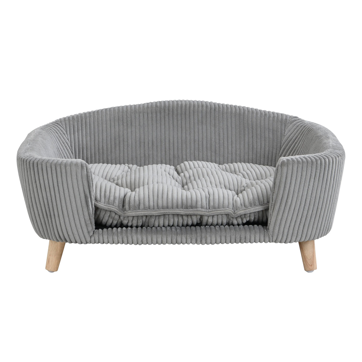 Small Dog Bed Elevated Pet Sofa Corduroy Dog Couch with Cushion Rubber Wood Legs Indoor Bed for Small Dogs Modern Pet Furniture
