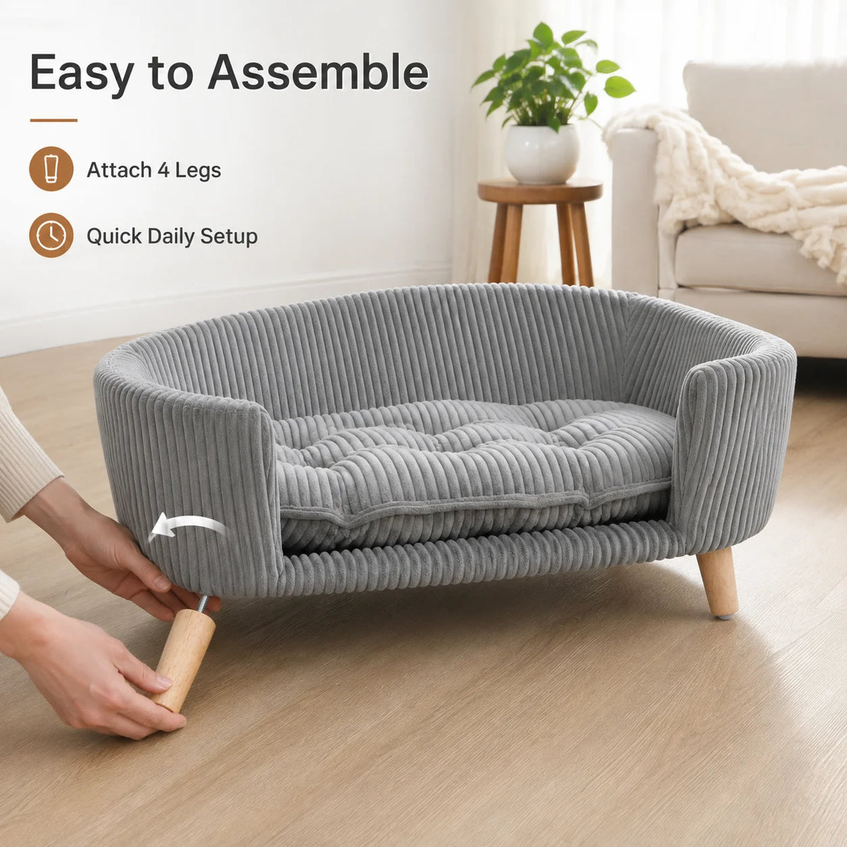 Small Dog Bed Elevated Pet Sofa Corduroy Dog Couch with Cushion Rubber Wood Legs Indoor Bed for Small Dogs Modern Pet Furniture
