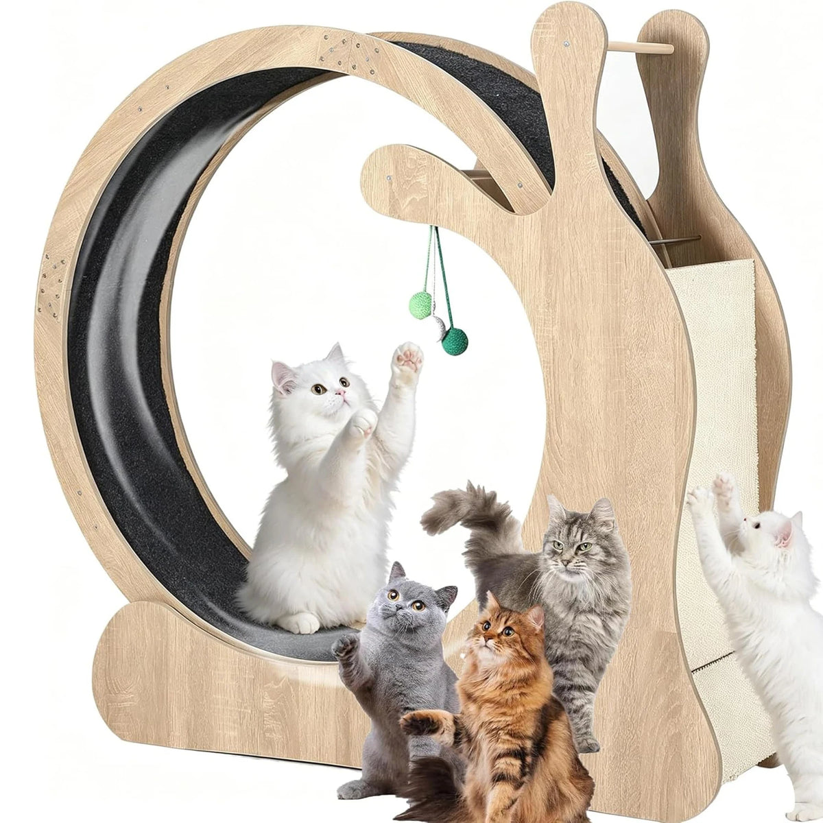 Large Wooden Cat Exercise Wheel for Indoor Cats – Quiet Treadmill, Sisal Scratching Board, Play Balls, Safe Narrow Gap, Anti-Slip, Furniture-Style Fitness