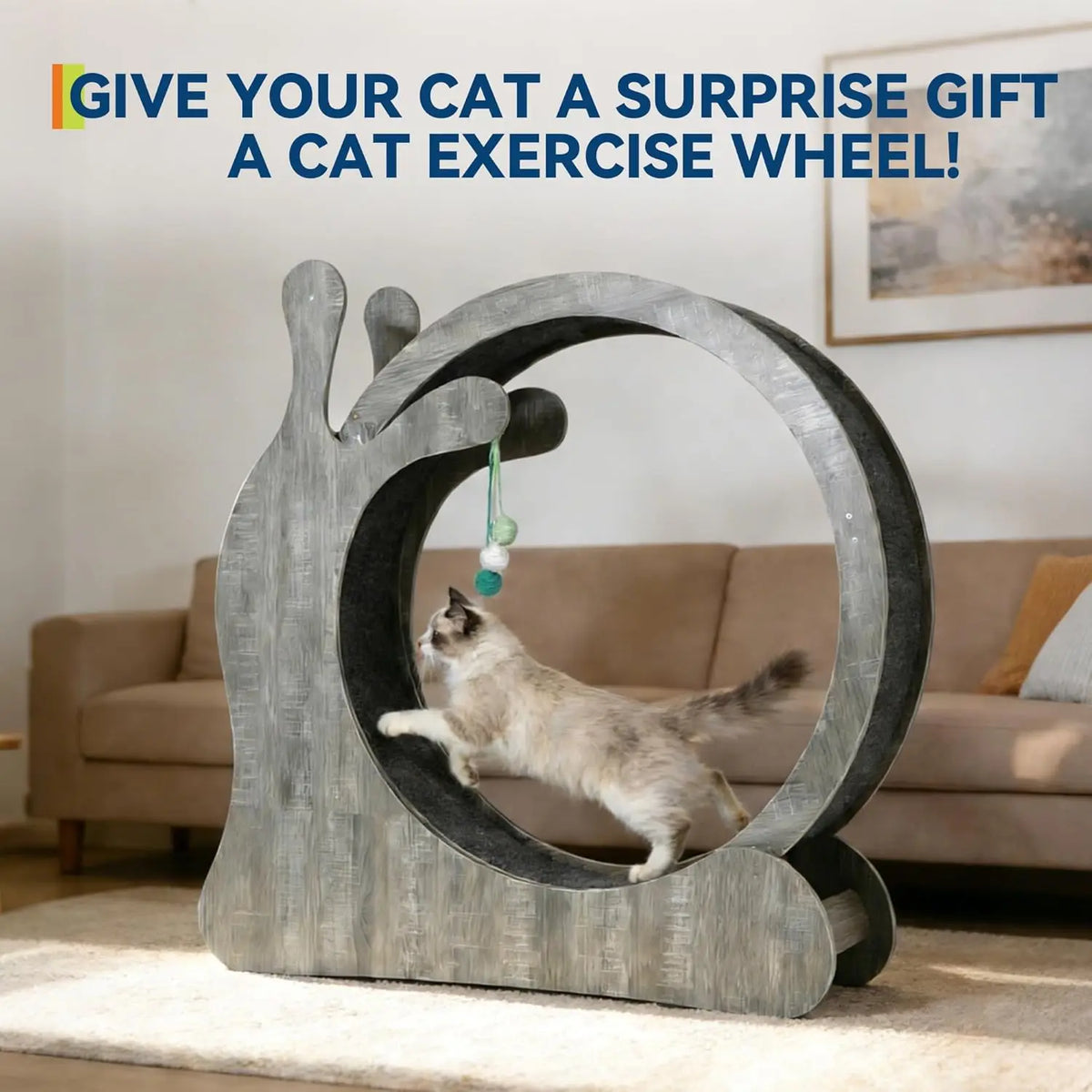 Large Wooden Cat Exercise Wheel for Indoor Cats – Quiet Treadmill, Sisal Scratching Board, Play Balls, Safe Narrow Gap, Anti-Slip, Furniture-Style Fitness