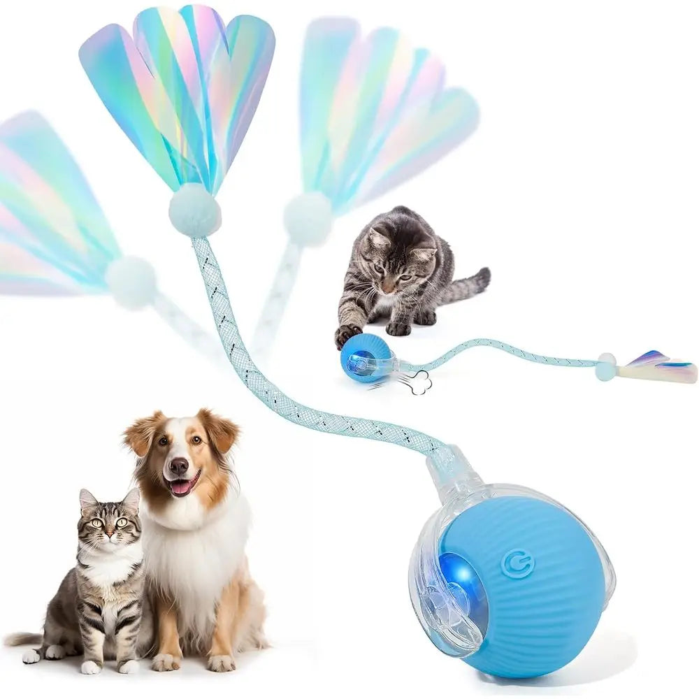 Interactive Cat Toys for Indoor Cats & Dogs, Agile Moving Ball with Elastic Mesh Tail, Rechargeable Enrichment Toys, Smart Autom