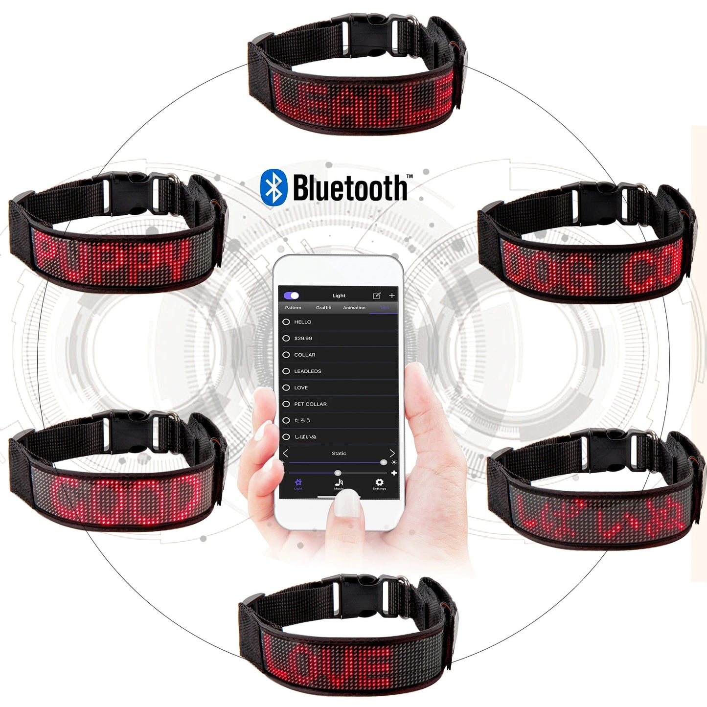 Rechargeable Illuminated Dog Collars LED Programmable Scrolling Text Flash Leopard Collar Puppy Night Safety Accessories Product