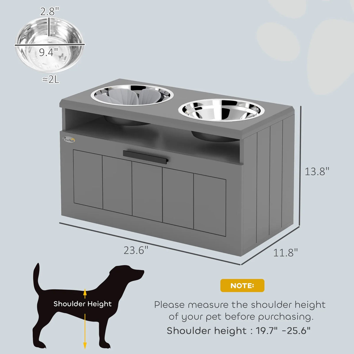 Elevated Dog Bowls, Raised Dogs Bowl Stand with 25L Storage Drawer