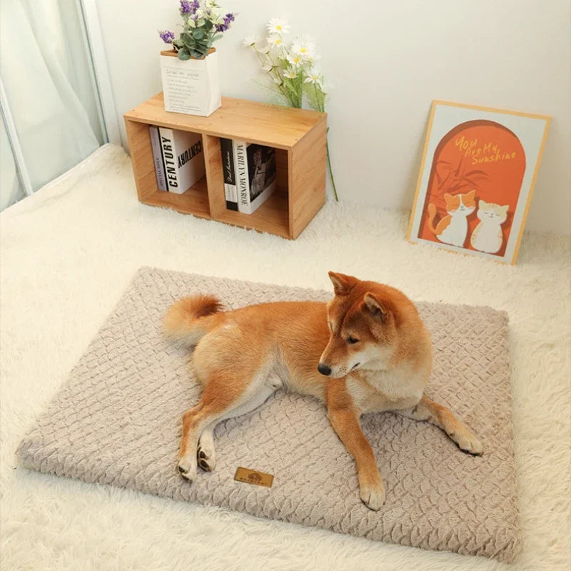3D Foam Pet Bed with Removable Washable Faux Fur Cover Orthopedic Waterproof Dog Bed for Crate Anti-Slip Bottom Dog Beds mats
