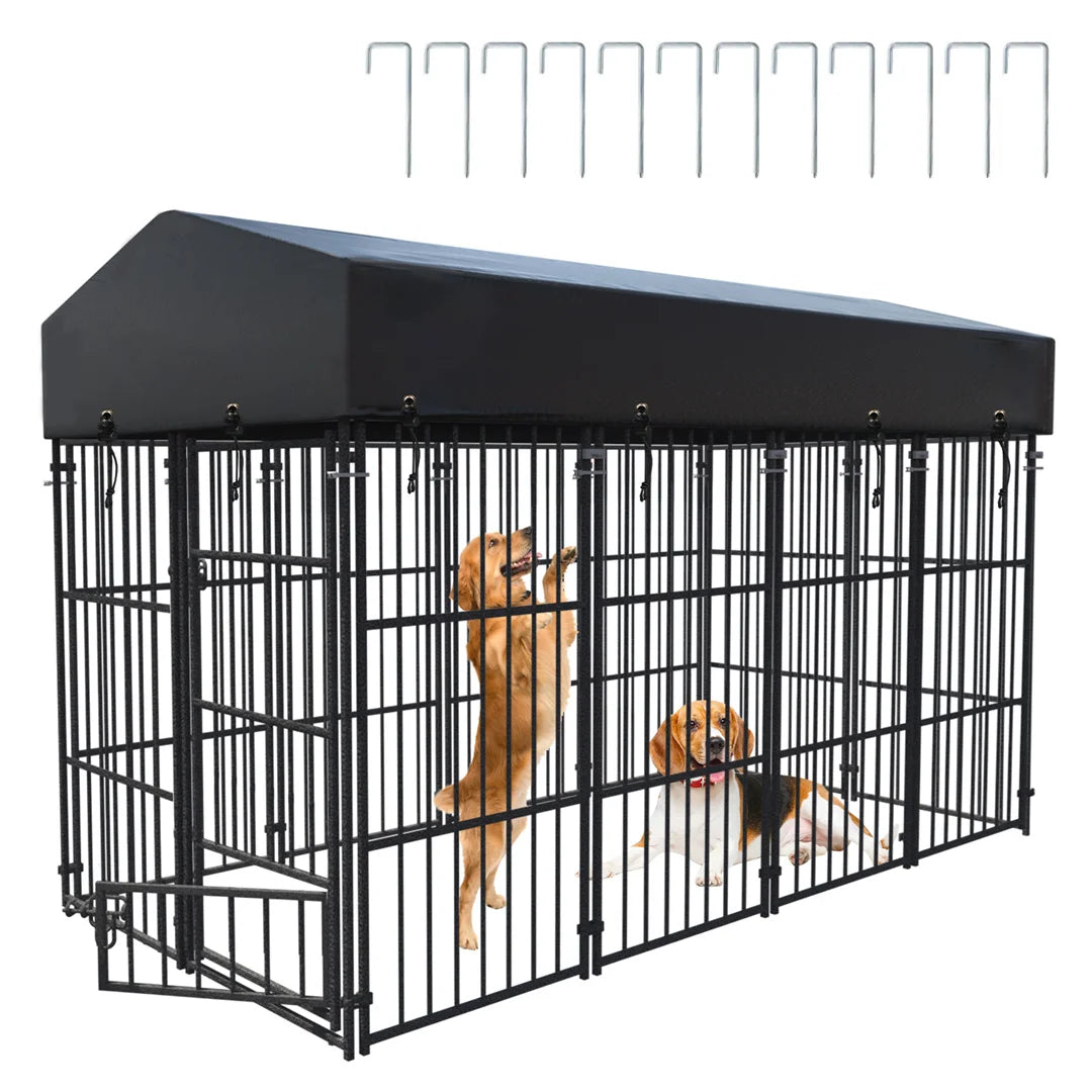 64.9" Heavy Duty Metal Outdoor Dog Kennel Playpen Crate Welded Wire Poultry Hens,Ducks,Geese Crate with Waterproof Cover