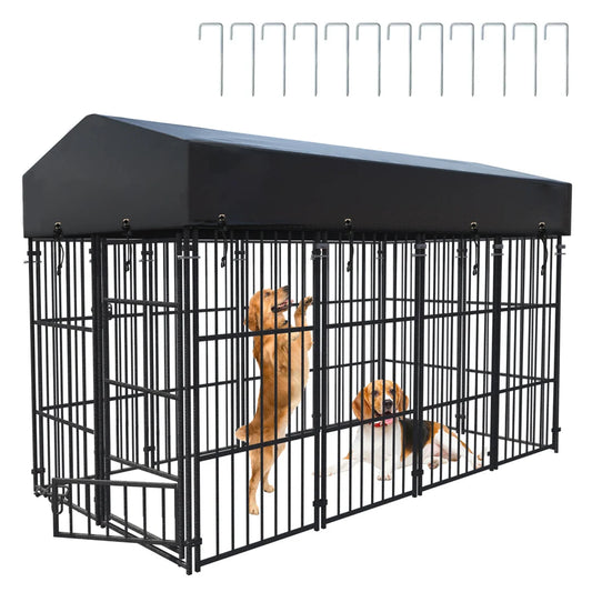 64.9" Heavy Duty Metal Outdoor Dog Kennel Playpen Crate Welded Wire Poultry Hens,Ducks,Geese Crate with Waterproof Cover