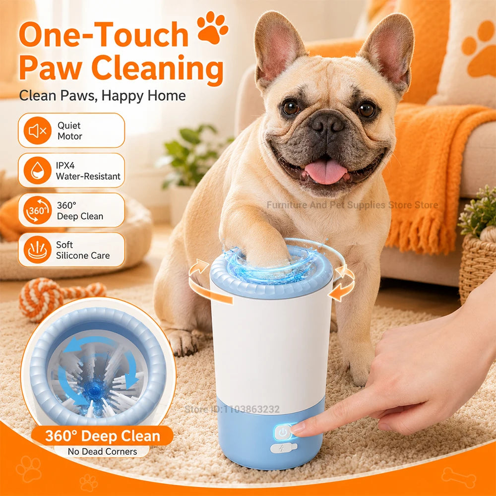 Rechargeable Automatic Dog Paw Cleaner: Pet Paw Cleaning Cup with Automatic 360° Paw Cleaner Featuring Soft Silicone Bristles